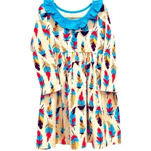NEW Eleanor Rose Size 5-6 Thanksgiving Long Sleeve Feather Dress Cotton-Spandex